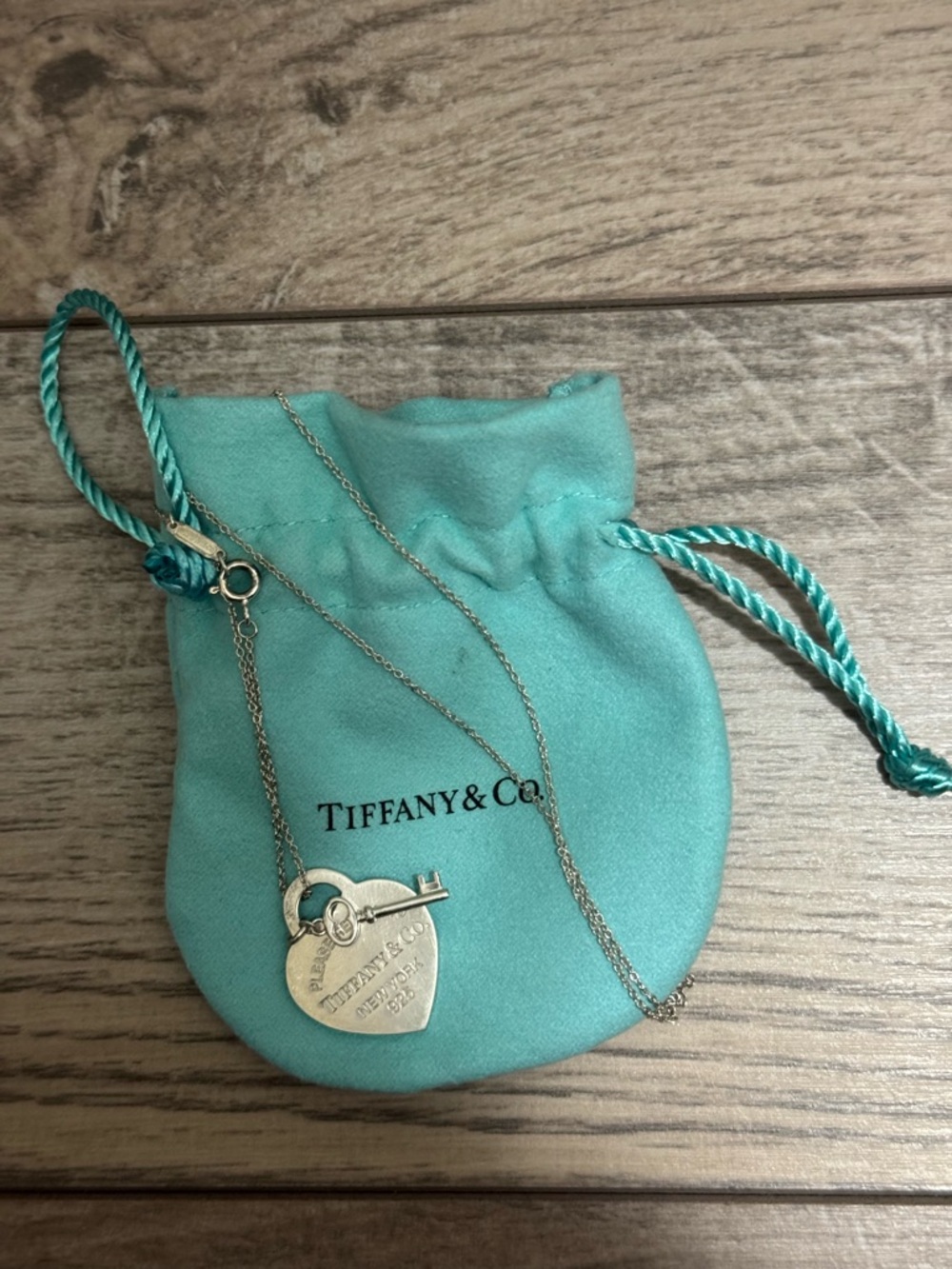 Tiffany & Co Return to Tiffany Heart Tag Key Necklace + Pouch